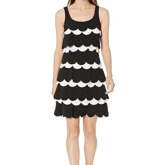 Julia Jordan Sleeveless Tank Scallop Shape Sheath Black White Dress Size 10 - Picture 1 of 12